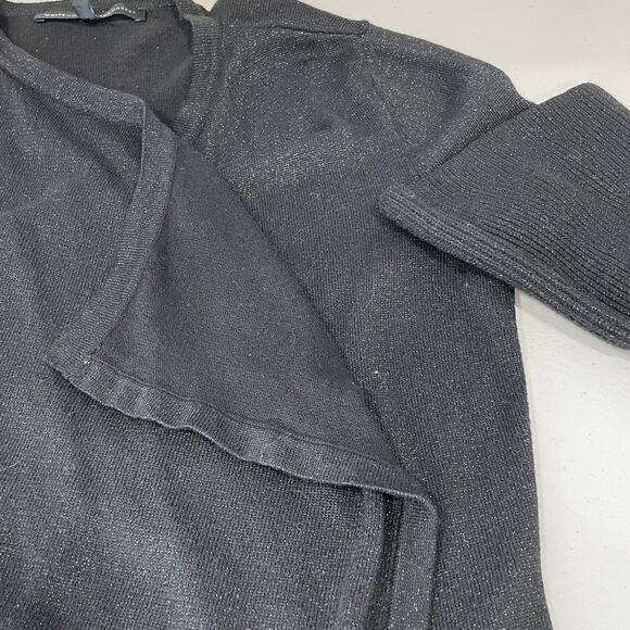 WHITE HOUSE BLACK MARKET Black Shimmer Open Front Gathered Back Cardigan XS - Picture 6 of 12